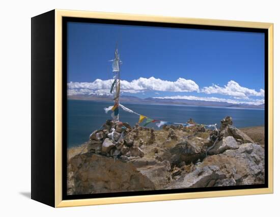 Prayer Flags Over Sky Burial Site, Lake Manasarovar (Manasarowar), Tibet, China-Anthony Waltham-Framed Premier Image Canvas