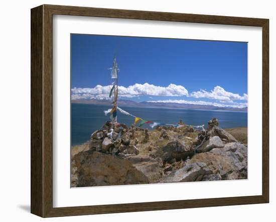 Prayer Flags Over Sky Burial Site, Lake Manasarovar (Manasarowar), Tibet, China-Anthony Waltham-Framed Photographic Print