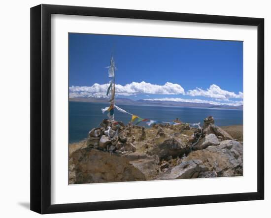 Prayer Flags Over Sky Burial Site, Lake Manasarovar (Manasarowar), Tibet, China-Anthony Waltham-Framed Photographic Print