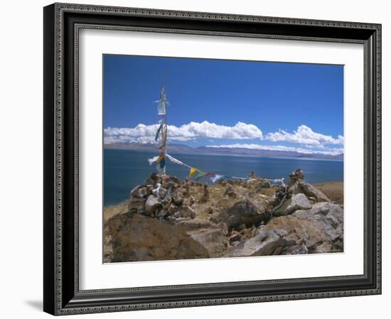 Prayer Flags Over Sky Burial Site, Lake Manasarovar (Manasarowar), Tibet, China-Anthony Waltham-Framed Photographic Print
