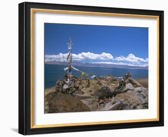 Prayer Flags Over Sky Burial Site, Lake Manasarovar (Manasarowar), Tibet, China-Anthony Waltham-Framed Photographic Print