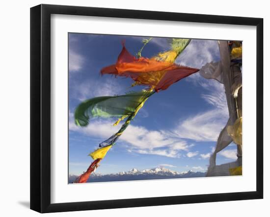 Prayer Flags with Snowy Kangchendzonga Beyond in Morning Light, Sandakphu, West Bengal State-Eitan Simanor-Framed Photographic Print