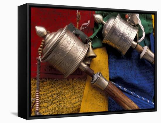 Prayer Wheels and Flags, Lhasa, Tibet-Keren Su-Framed Premier Image Canvas