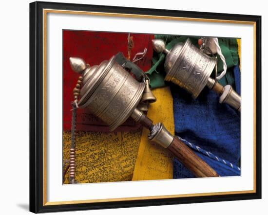 Prayer Wheels and Flags, Lhasa, Tibet-Keren Su-Framed Photographic Print