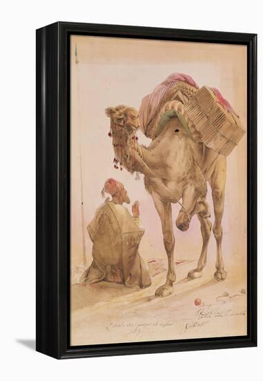 Praying Arab with a Secured Camel-Ippolito Caffi-Framed Premier Image Canvas