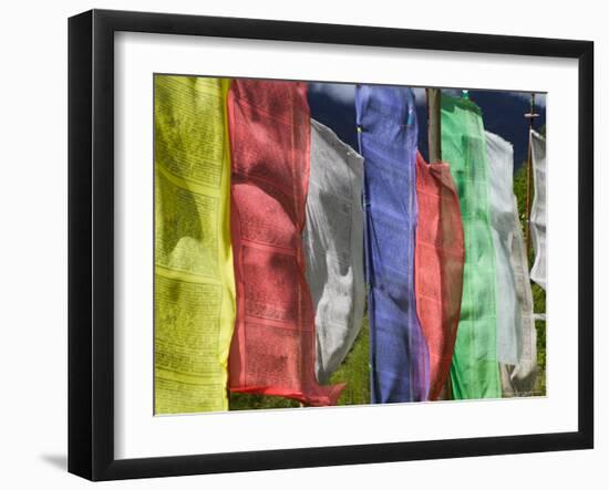 Praying Flags and Farmlands at Pepe La Pass, Phobjikha Valley, Gangtey, Bhutan-Keren Su-Framed Photographic Print