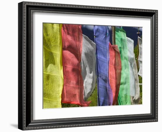 Praying Flags and Farmlands at Pepe La Pass, Phobjikha Valley, Gangtey, Bhutan-Keren Su-Framed Photographic Print