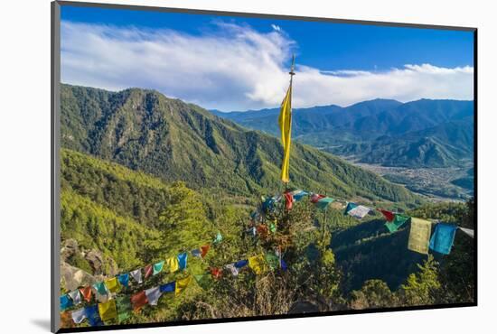 Praying Flags before the Tiger's Nest, Taktsang Goempa Monastery Hanging in the Cliffs, Bhutan-Michael Runkel-Mounted Photographic Print