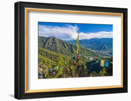 Praying Flags before the Tiger's Nest, Taktsang Goempa Monastery Hanging in the Cliffs, Bhutan-Michael Runkel-Framed Photographic Print