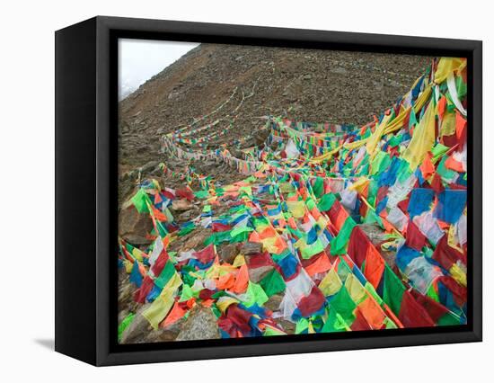 Praying Flags with Mt. Quer Shan, Tibet-Sichuan, China-Keren Su-Framed Premier Image Canvas