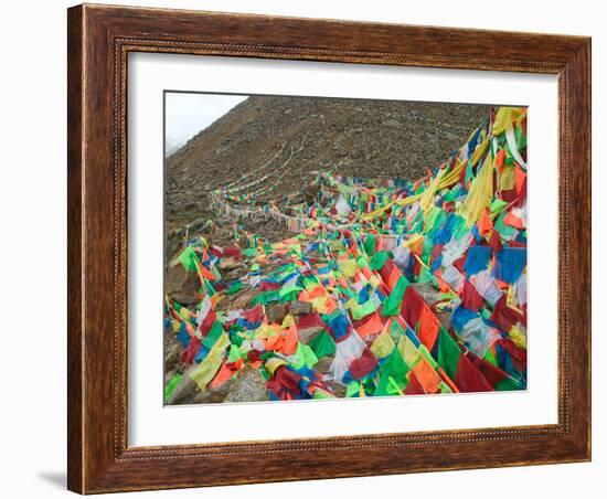 Praying Flags with Mt. Quer Shan, Tibet-Sichuan, China-Keren Su-Framed Photographic Print