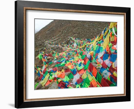 Praying Flags with Mt. Quer Shan, Tibet-Sichuan, China-Keren Su-Framed Photographic Print