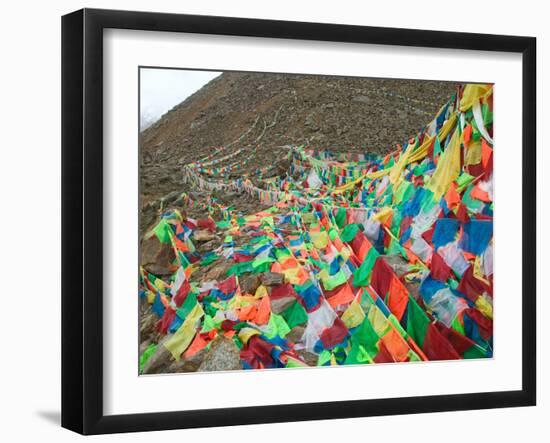 Praying Flags with Mt. Quer Shan, Tibet-Sichuan, China-Keren Su-Framed Photographic Print