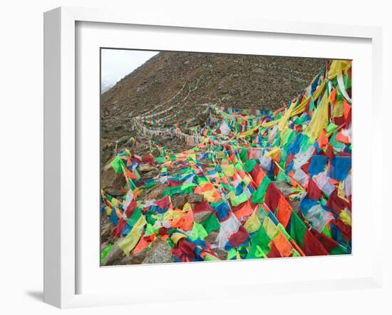 Praying Flags with Mt. Quer Shan, Tibet-Sichuan, China-Keren Su-Framed Photographic Print