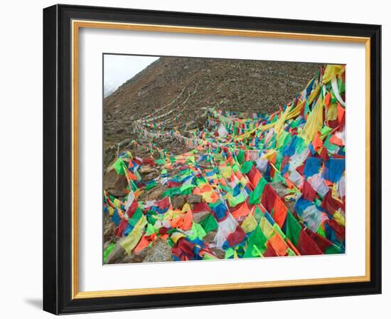 Praying Flags with Mt. Quer Shan, Tibet-Sichuan, China-Keren Su-Framed Photographic Print