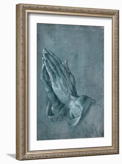 Praying Hands, 1508, Point of Brush and Black Ink, Heightened with White, on Blue Prepared Paper-Albrecht Dürer-Framed Giclee Print