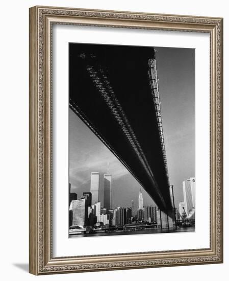 Pre 9/11 View Beneath the Brooklyn Bridge Facing Lower Manhattan-Alfred Eisenstaedt-Framed Photographic Print