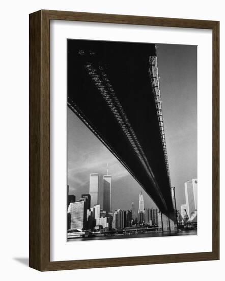 Pre 9/11 View Beneath the Brooklyn Bridge Facing Lower Manhattan-Alfred Eisenstaedt-Framed Photographic Print