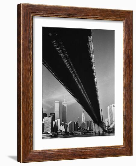 Pre 9/11 View Beneath the Brooklyn Bridge Facing Lower Manhattan-Alfred Eisenstaedt-Framed Photographic Print