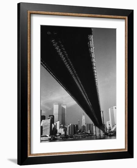 Pre 9/11 View Beneath the Brooklyn Bridge Facing Lower Manhattan-Alfred Eisenstaedt-Framed Photographic Print