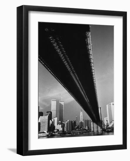 Pre 9/11 View Beneath the Brooklyn Bridge Facing Lower Manhattan-Alfred Eisenstaedt-Framed Photographic Print