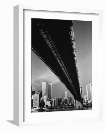 Pre 9/11 View Beneath the Brooklyn Bridge Facing Lower Manhattan-Alfred Eisenstaedt-Framed Photographic Print