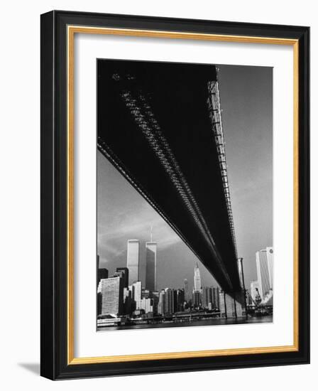 Pre 9/11 View Beneath the Brooklyn Bridge Facing Lower Manhattan-Alfred Eisenstaedt-Framed Photographic Print