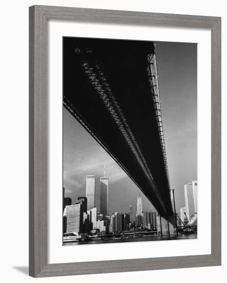 Pre 9/11 View Beneath the Brooklyn Bridge Facing Lower Manhattan-Alfred Eisenstaedt-Framed Photographic Print