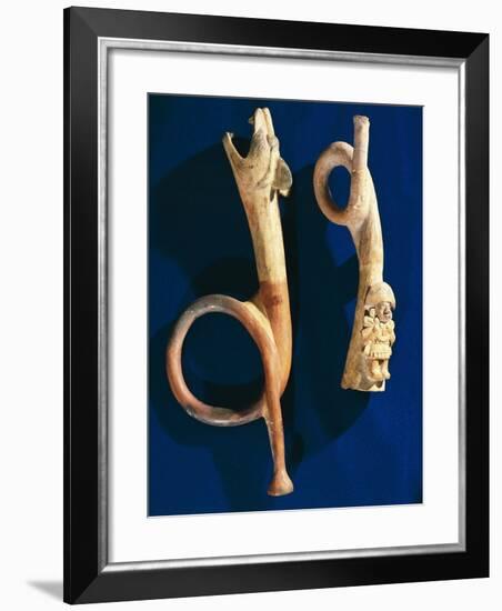 Pre-Inca Civilization, Peru, Moche Culture, Terracotta Trumpets-null-Framed Giclee Print