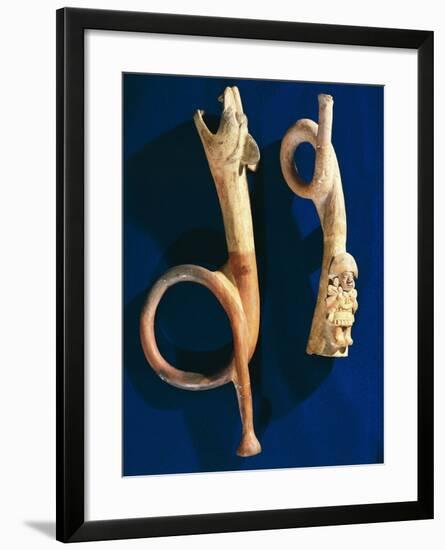 Pre-Inca Civilization, Peru, Moche Culture, Terracotta Trumpets-null-Framed Giclee Print