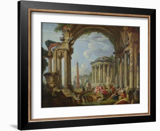 Preaching among the Ancient Ruins, C.1740-50 (Oil on Canvas)-Giovanni Paolo Pannini or Panini-Framed Giclee Print