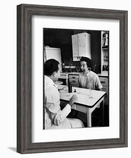 Pregnant Mrs. Jane Dill, After Being Told the Chemical Wafer on Tongue Indicates Baby is a Girl-Wallace Kirkland-Framed Photographic Print