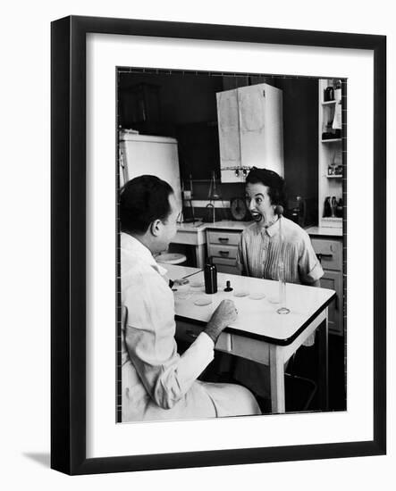 Pregnant Mrs. Jane Dill, After Being Told the Chemical Wafer on Tongue Indicates Baby is a Girl-Wallace Kirkland-Framed Photographic Print