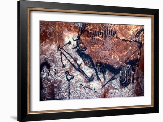 Prehistoric Art: Scene of the Well: a Man with a Bird Head and Seems to Fall or Being Pushed by a B-Prehistoric Prehistoric-Framed Giclee Print