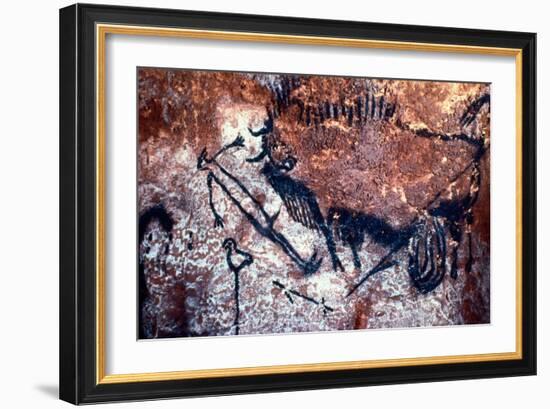 Prehistoric Art: Scene of the Well: a Man with a Bird Head and Seems to Fall or Being Pushed by a B-Prehistoric Prehistoric-Framed Giclee Print