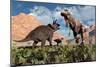 Prehistoric Battle Between a Triceratops and Tyrannosaurus Rex-null-Mounted Art Print