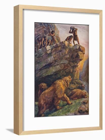 Prehistoric men attacking great cave bears, 1907-Unknown-Framed Giclee Print