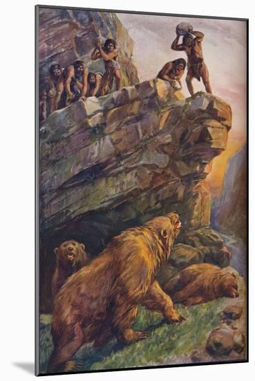 Prehistoric men attacking great cave bears, 1907-Unknown-Mounted Giclee Print