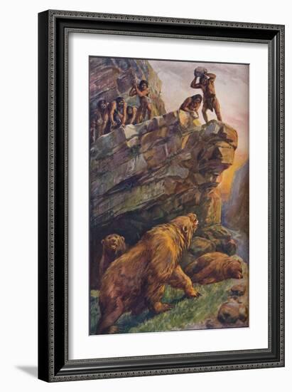 Prehistoric men attacking great cave bears, 1907-Unknown-Framed Giclee Print