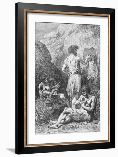 Prehistoric Men Depicting Deer-Emile Antoine Bayard-Framed Giclee Print