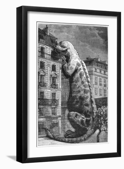 Prehistoric Monster in a Modern Town, Engraved by Motty-null-Framed Giclee Print