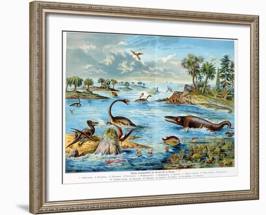 Prehistory - Jurassic - Reconstruction of Natural Environment in Europe and Some of the Animals…-German School-Framed Giclee Print