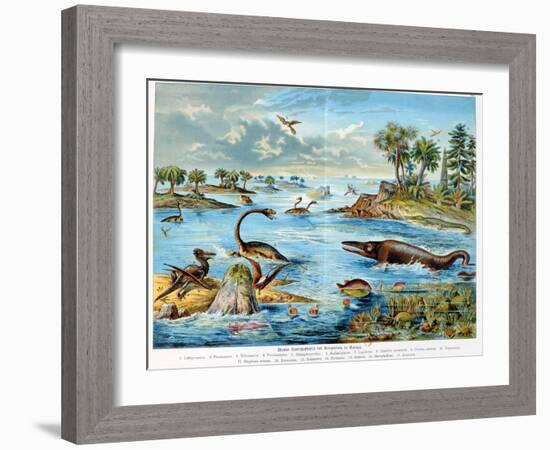 Prehistory - Jurassic - Reconstruction of Natural Environment in Europe and Some of the Animals…-German School-Framed Giclee Print