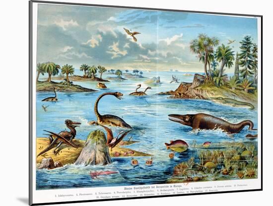 Prehistory - Jurassic - Reconstruction of Natural Environment in Europe and Some of the Animals…-German School-Mounted Giclee Print