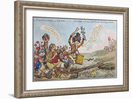 Preliminaries of Peace, or John Bull and His Little Friends Marching to Paris, Published by…-James Gillray-Framed Giclee Print
