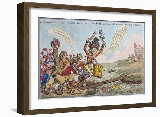 Preliminaries of Peace, or John Bull and His Little Friends Marching to Paris, Published by…-James Gillray-Framed Giclee Print