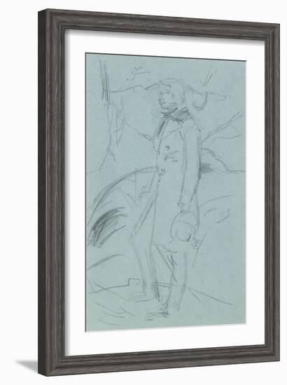 Preliminary Sketch for the Portrait of John Ruskin (Graphite on Blue Paper)-John Everett Millais-Framed Giclee Print