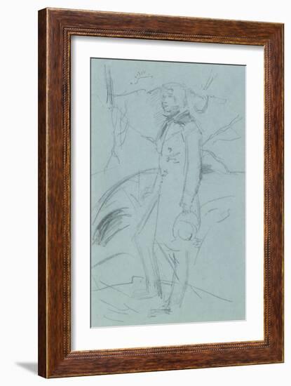 Preliminary Sketch for the Portrait of John Ruskin (Graphite on Blue Paper)-John Everett Millais-Framed Giclee Print