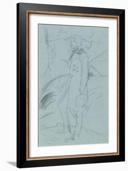 Preliminary Sketch for the Portrait of John Ruskin (Graphite on Blue Paper)-John Everett Millais-Framed Giclee Print