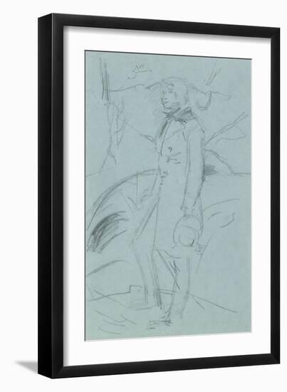 Preliminary Sketch for the Portrait of John Ruskin (Graphite on Blue Paper)-John Everett Millais-Framed Giclee Print